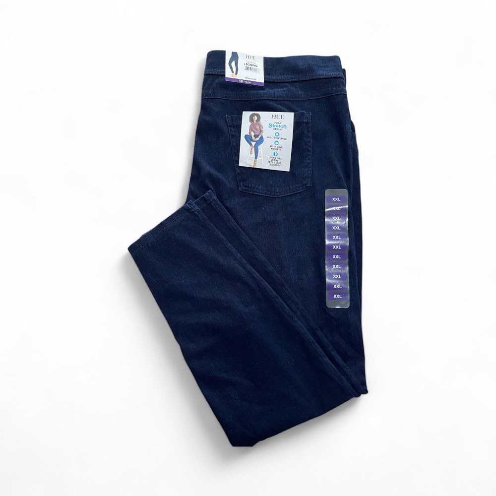 Hue Women's Yoga Stretch Wide Waistband Denim Leggings (Midnight, XXL (20))